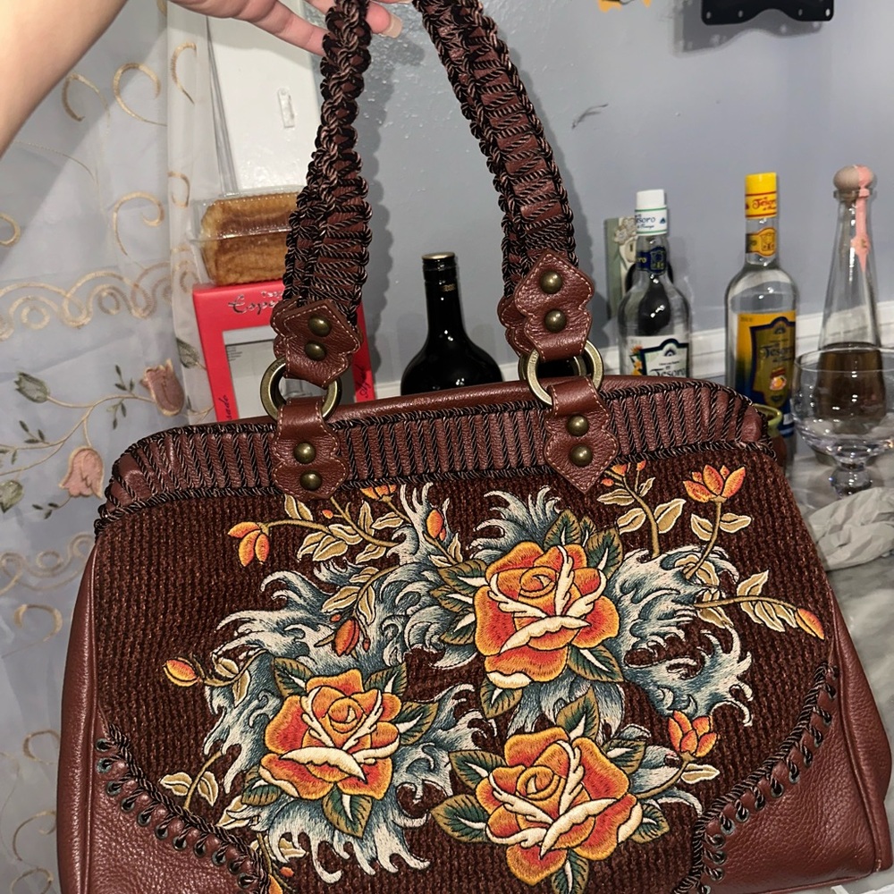 Isabella fiore Floral Embroidered Brown Handbag